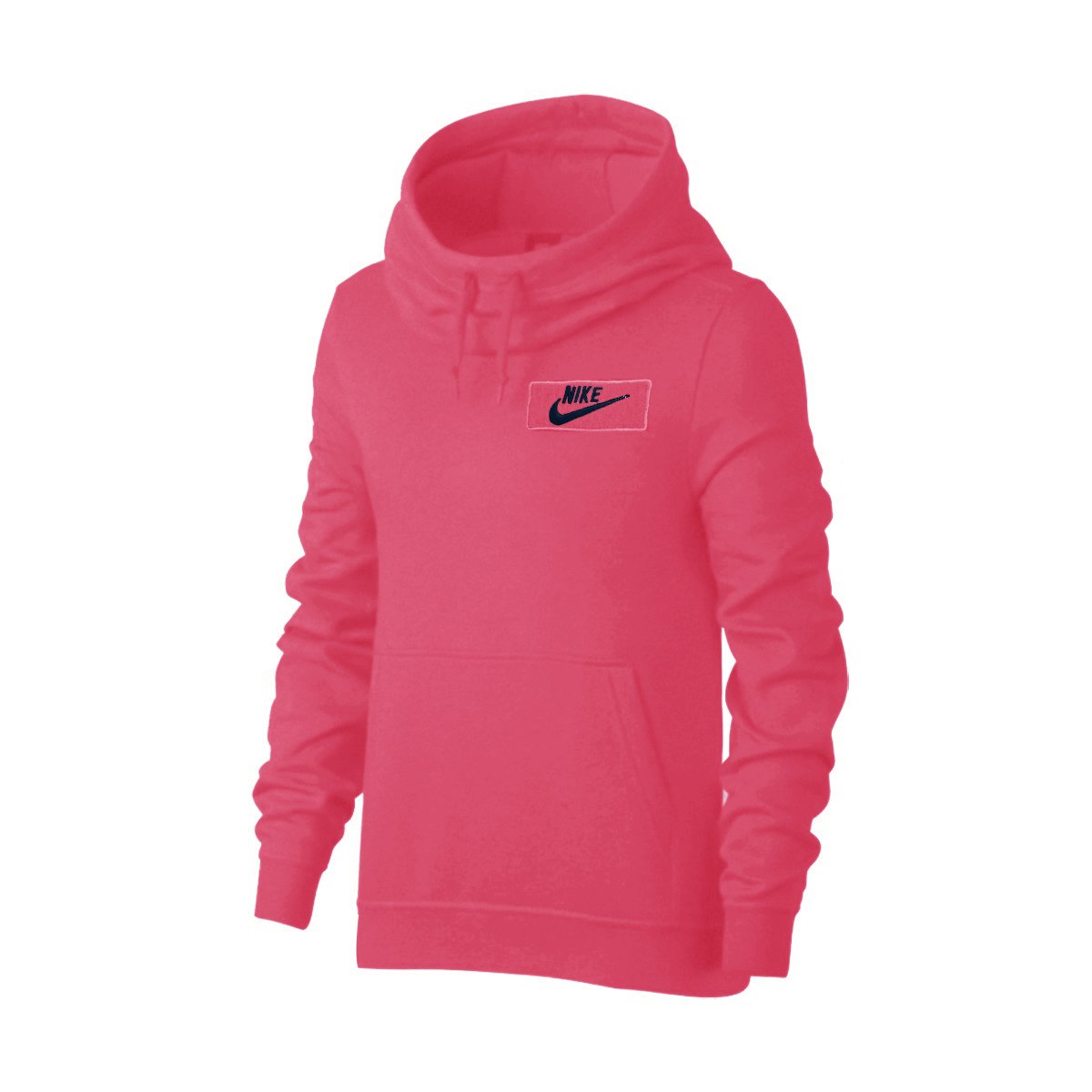 NK Fleece Funnel Neck Pullover Hoodie For Men-Pink With Dark Navy Embroidery-SP4538