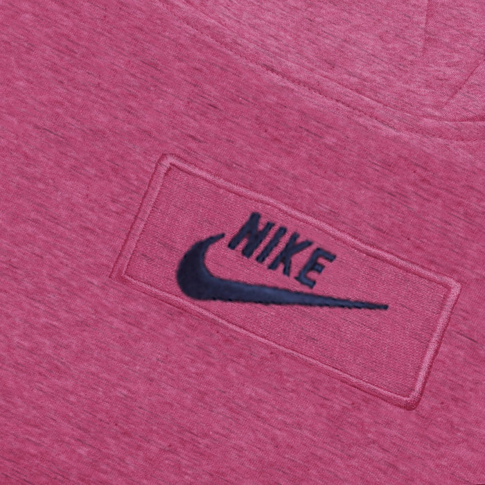 NK Fleece Funnel Neck Pullover Hoodie For Men-Pink Melange With Dark Navy Embroidery-SP4529