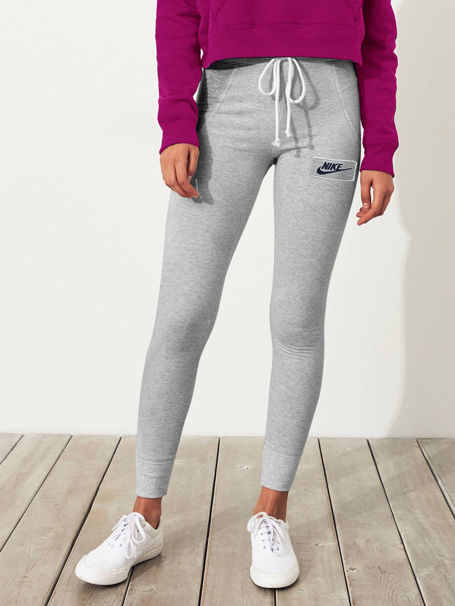 NK Fleece Slim Fit Without Pockets Trouser For Ladies-Grey Melange-RT2148