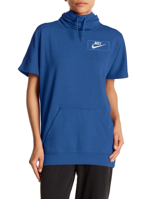 NK Fleece Short Sleeve Hoodie For Ladies-Blue-BE14061