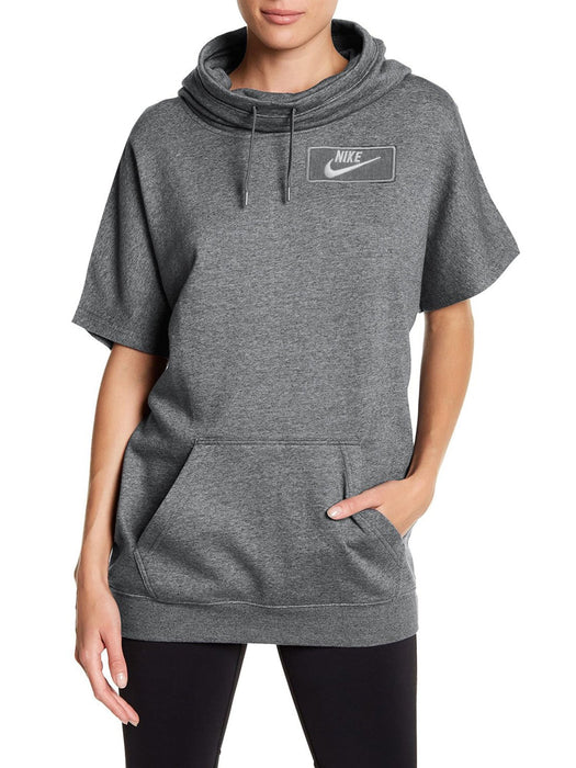 NK Fleece Short Sleeve Hoodie For Ladies-Charcoal Melange-BR125