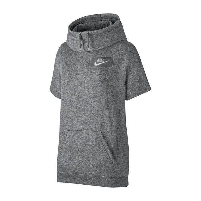 NK Fleece Short Sleeve Hoodie For Ladies-Charcoal Melange-BR125
