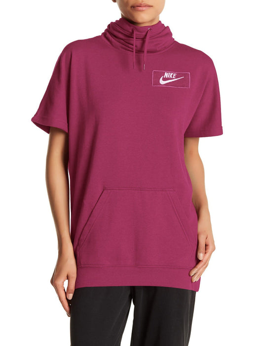 NK Fleece Short Sleeve Hoodie For Ladies-Dark Magenta-BR122
