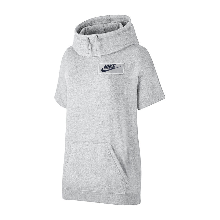 NK Fleece Short Sleeve Hoodie For Ladies-Grey Melange-BR123