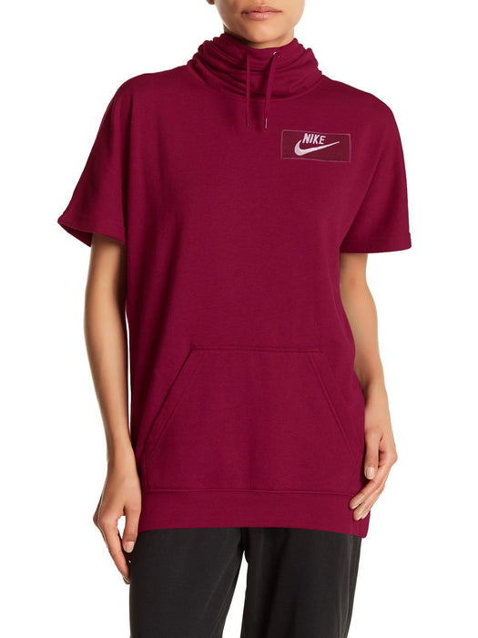 NK Fleece Short Sleeve Hoodie For Ladies-Maroon-BE13977