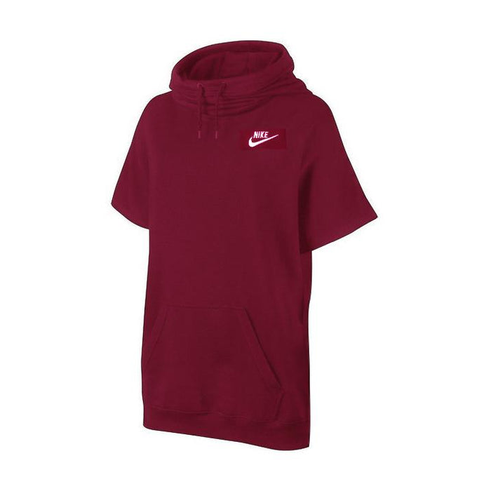 NK Fleece Short Sleeve Hoodie For Ladies-Maroon-BE13977
