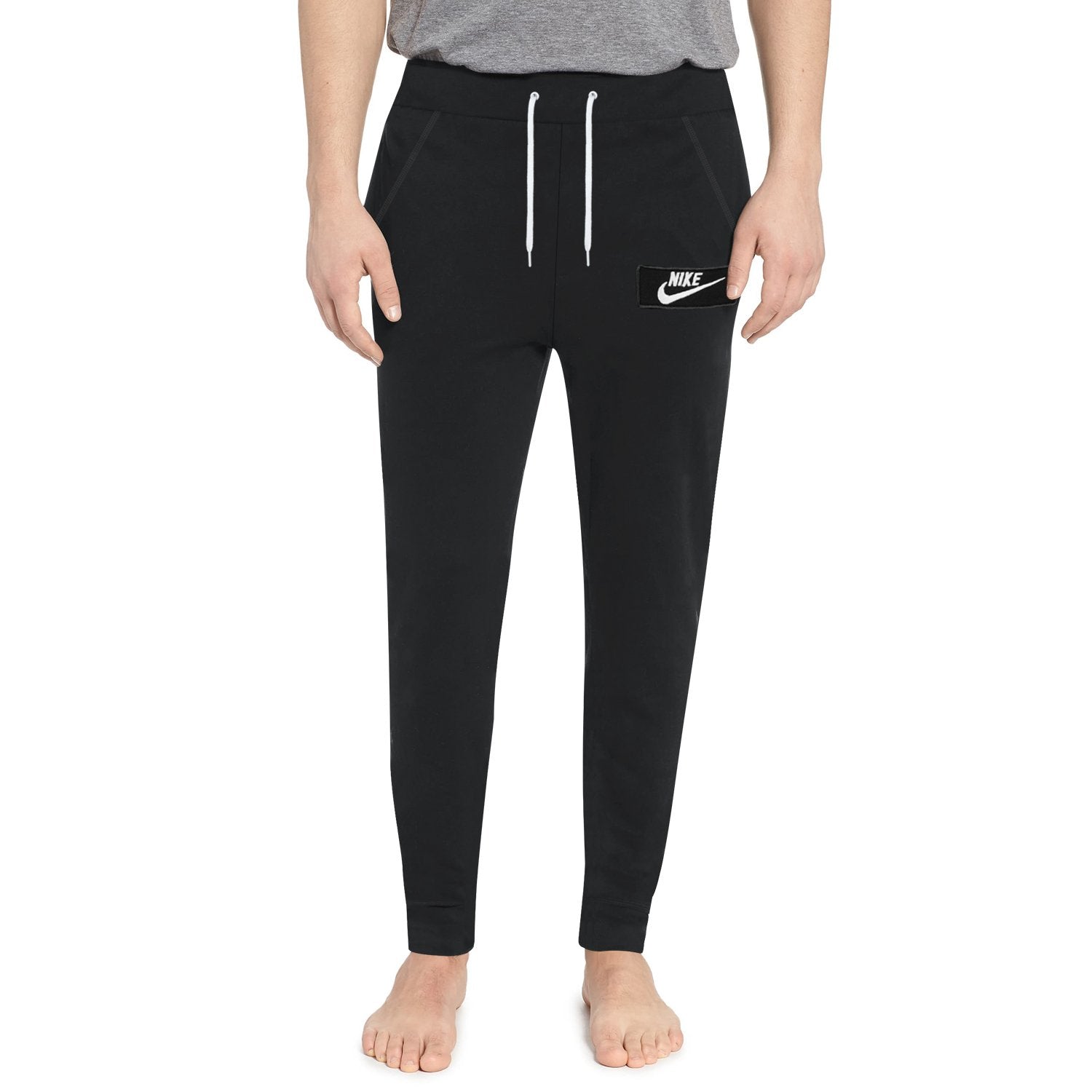 NK Fleece Slim Fit Pant Style Jogging Trouser For Boys-Black with White Embroidery-BE12845