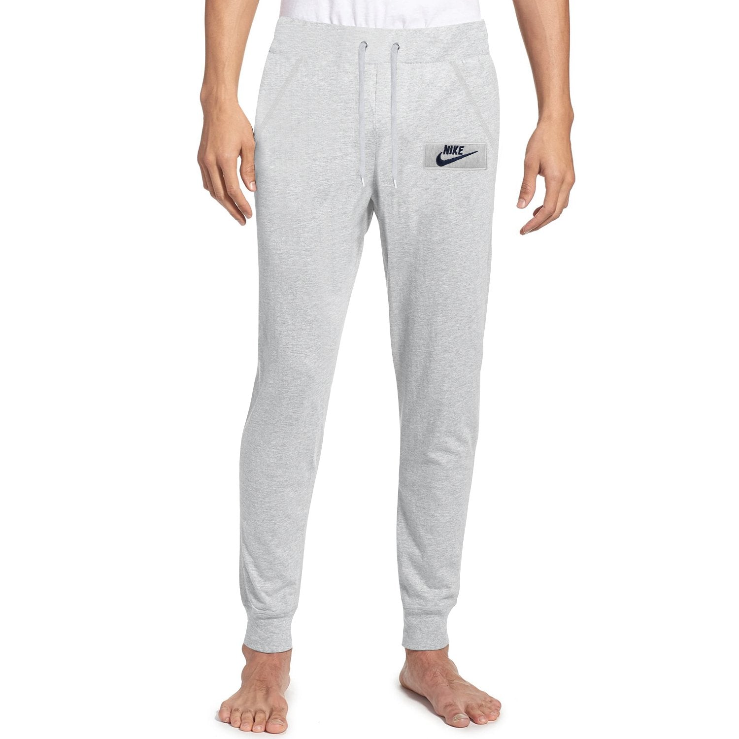 NK Fleece Slim Fit Pant Style Jogging Trouser For Boys-Grey Melange with Navy Embroidery-BE12849