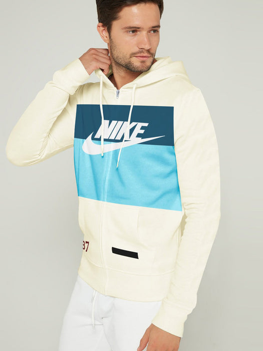 NK Slim Fit Stretchable Zipper Hoodie For Men-Light Yellow with Dark Zinc & Sky Panel-BE11042