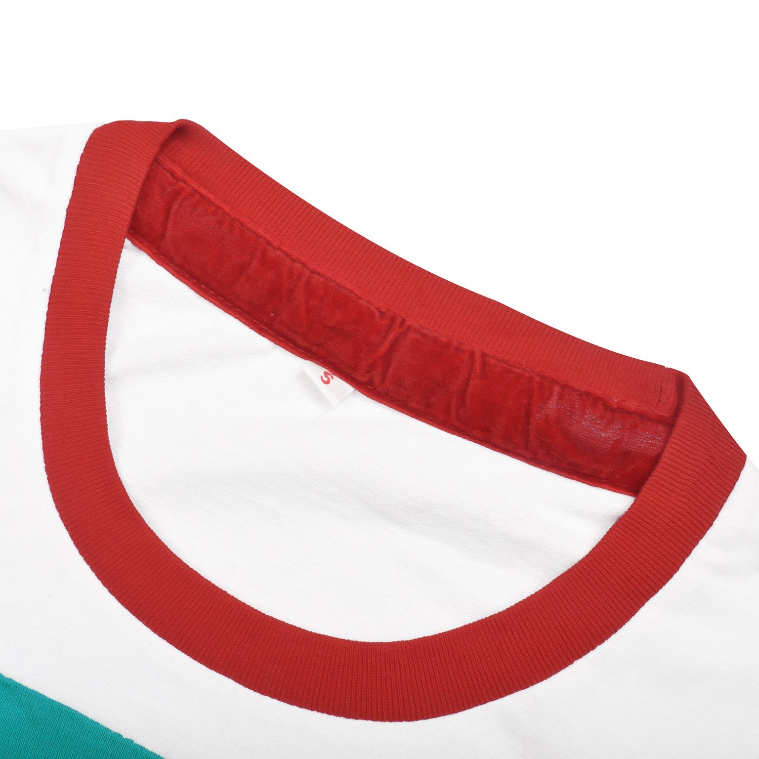 NK Summer Crew Neck Tee Shirt For Ladies-White with Dark Cyan Green Panels-BR14