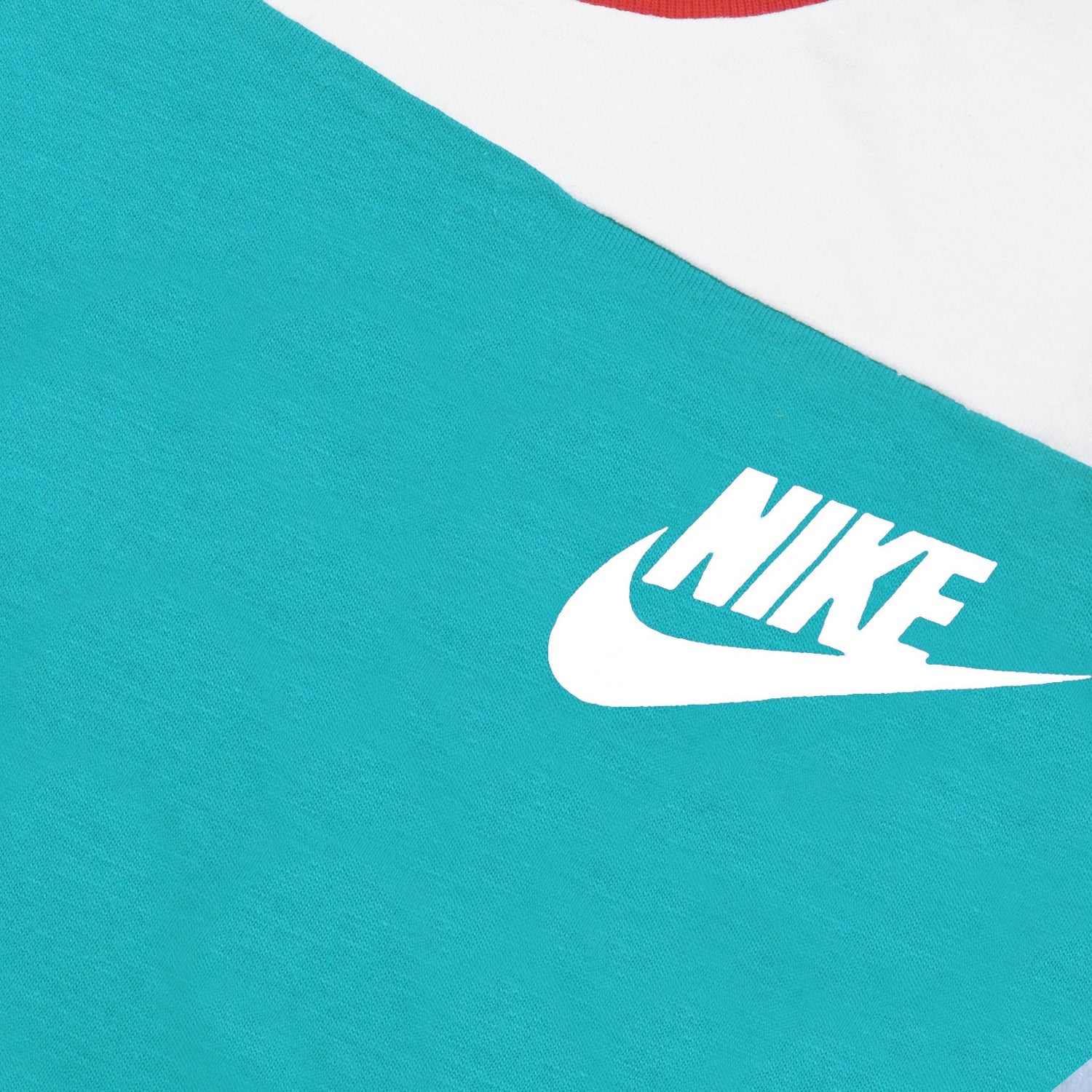 NK Summer Crew Neck Tee Shirt For Ladies-White with Dark Cyan Green Panels-BR14