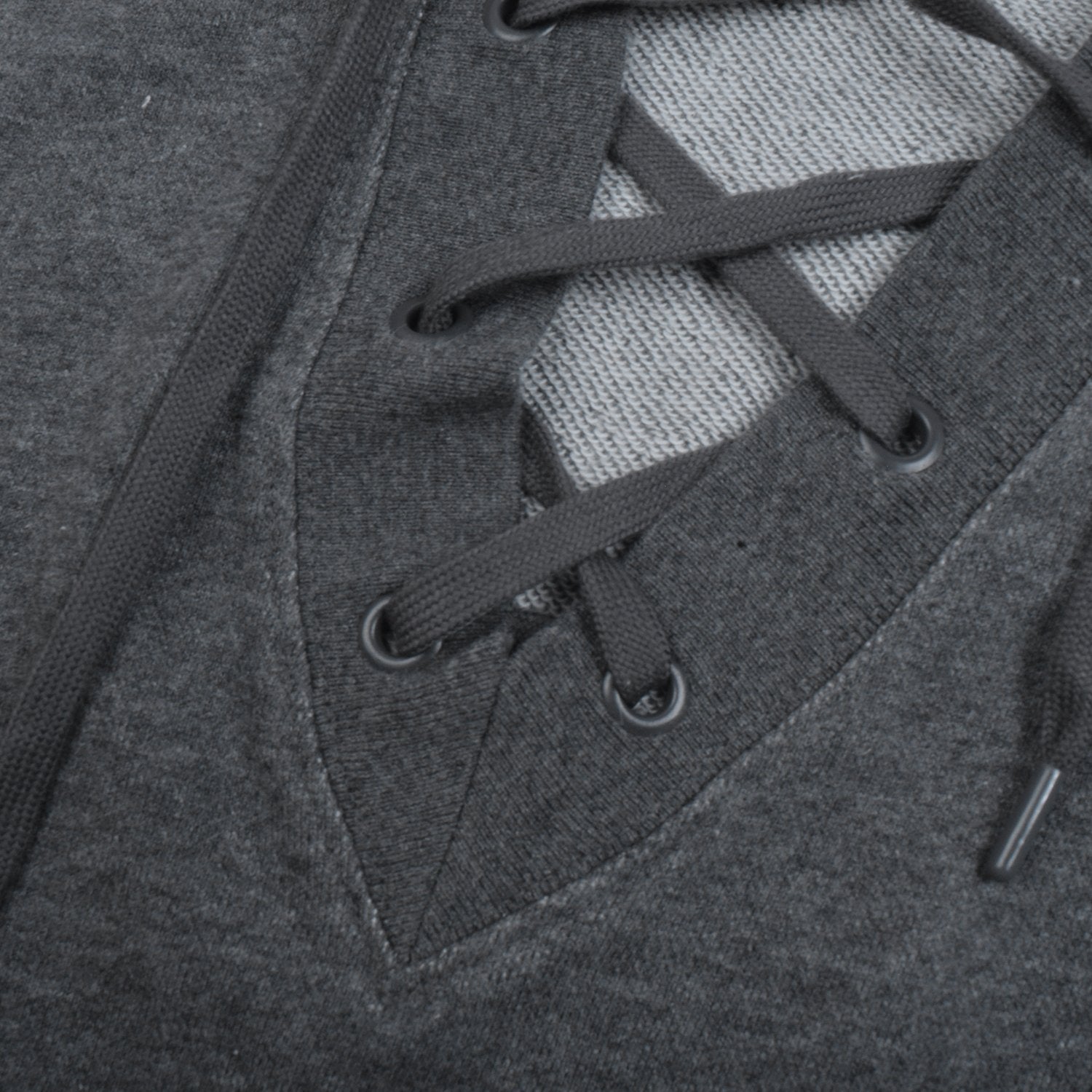 NK Terry Fleece Lace Up Hoodie For Ladies-Charcoal Melange-BE10458