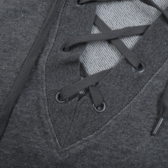 NK Terry Fleece Lace Up Hoodie For Ladies-Charcoal Melange-BE10458