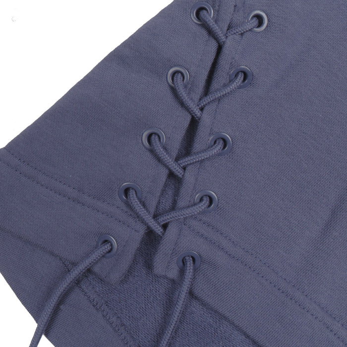 NK Terry Fleece Raglan Sleeve Crop Lace Up Sweatshirt For Women-Corn Flower Blue-BR12905