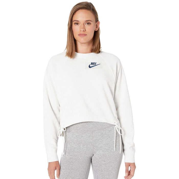 NK Terry Fleece Raglan Sleeve Crop Lace Up Sweatshirt For Women-Off White Melange-BE13978