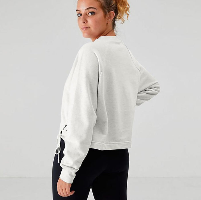 NK Terry Fleece Raglan Sleeve Crop Lace Up Sweatshirt For Women-Off White Melange-BE13978