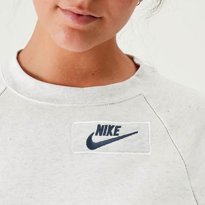 NK Terry Fleece Raglan Sleeve Crop Lace Up Sweatshirt For Women-Off White Melange-BE13978