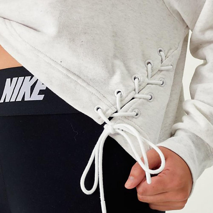 NK Terry Fleece Raglan Sleeve Crop Lace Up Sweatshirt For Women-Off White Melange-BE13978