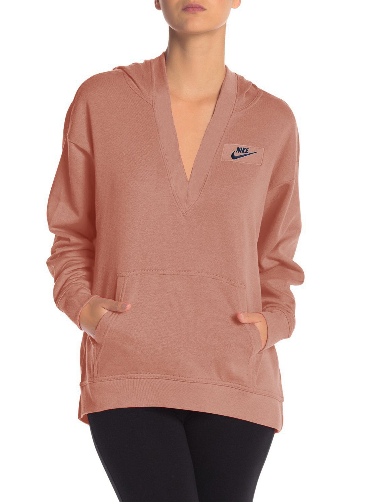 NK Terry Fleece V Neck Hoodie For Ladies-Light Pink-SP4542