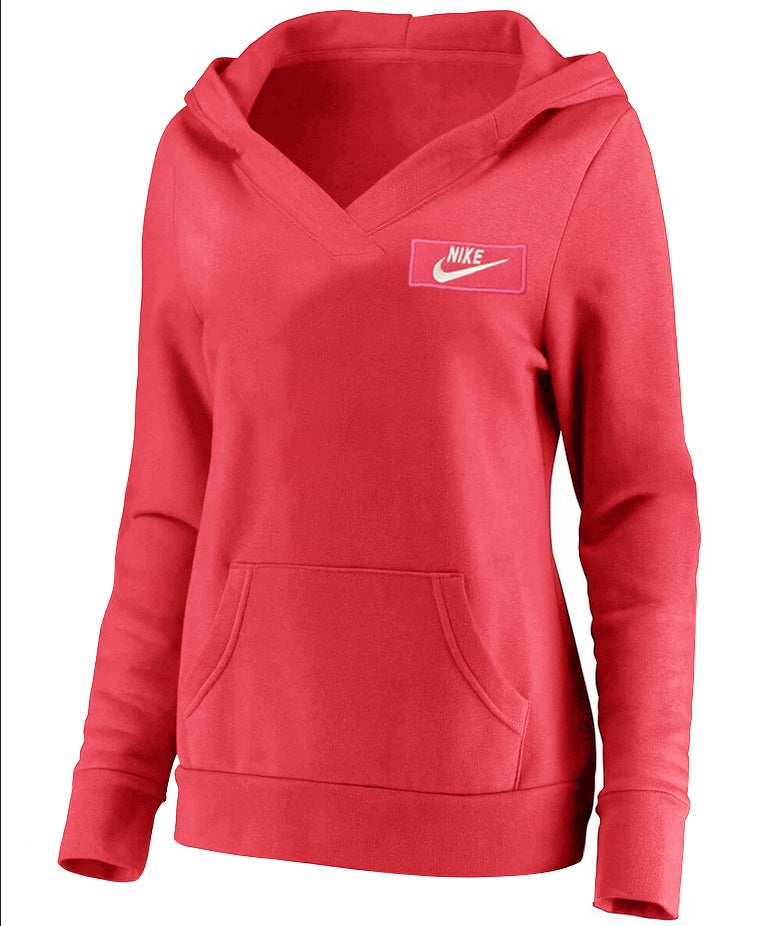 NK Terry Fleece V Neck Hoodie For Ladies-Dark Pink-RT697