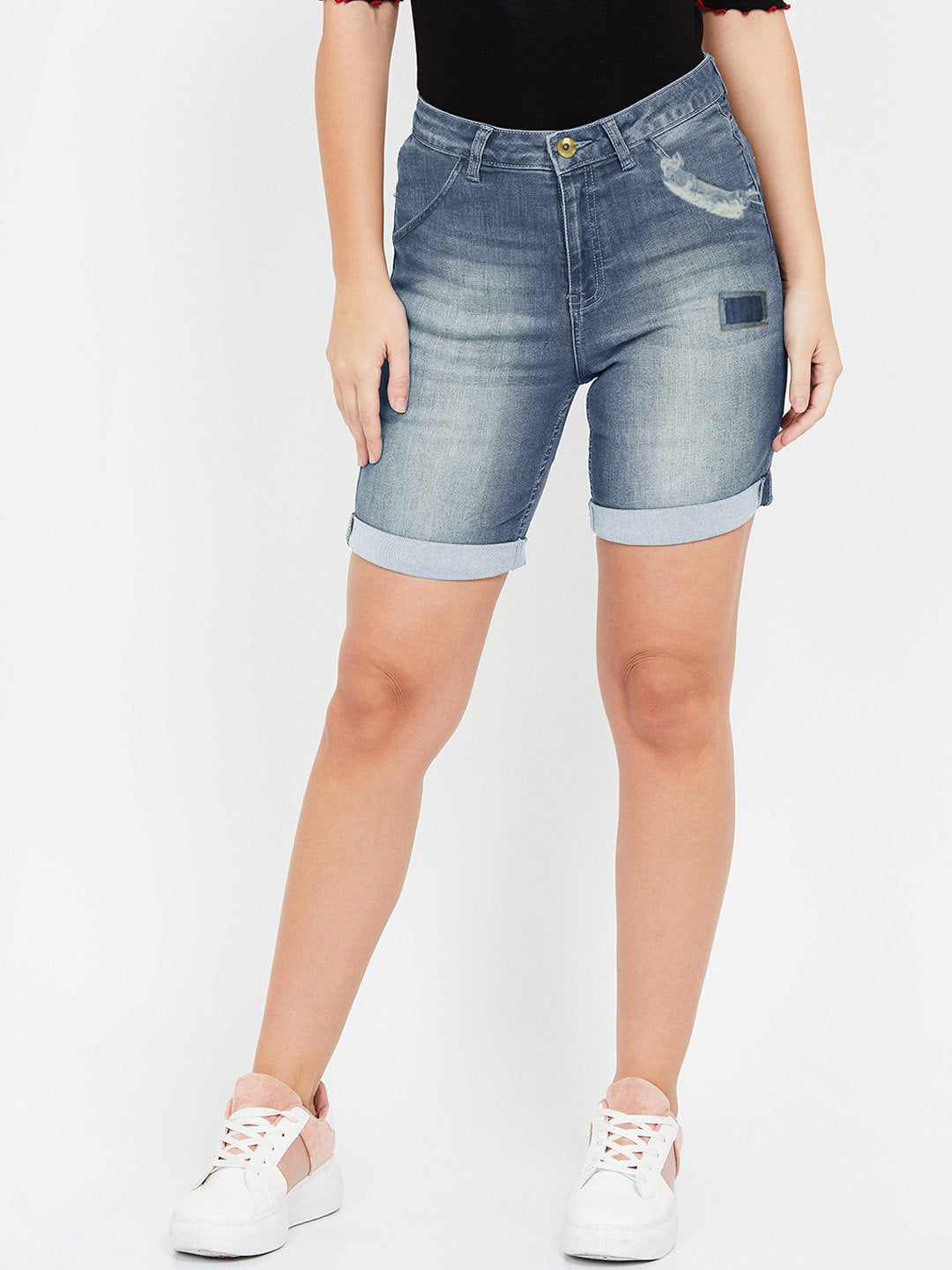NKY Denim Short For Ladies-Blue Faded-F303
