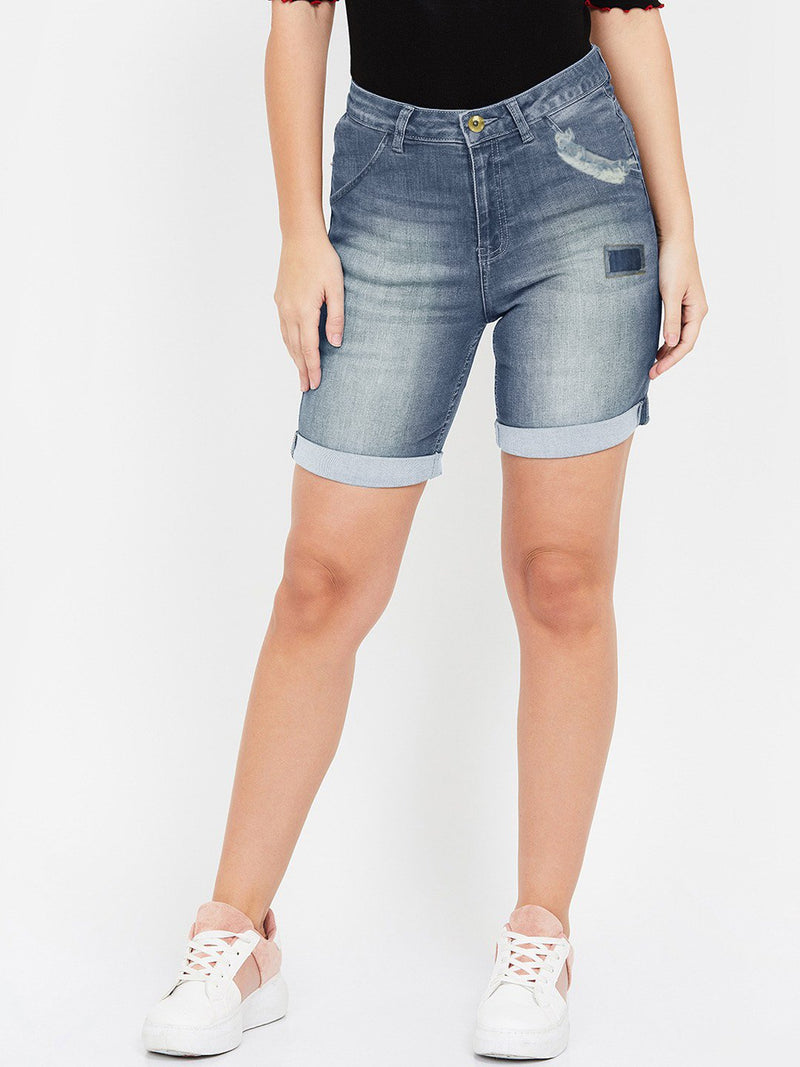 NKY Denim Short For Ladies-Blue Faded-F303