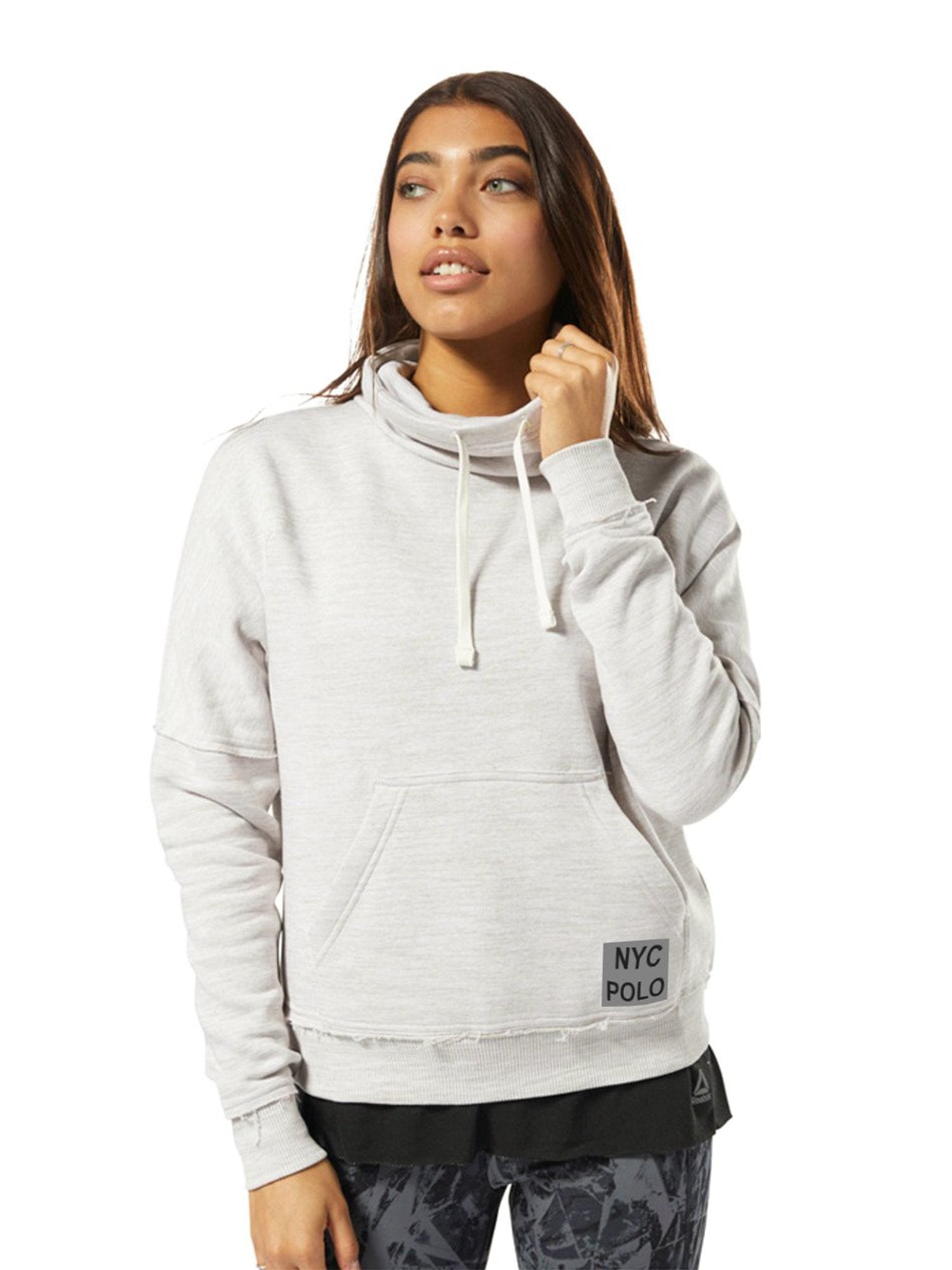 NYC Polo Fleece Cowl Neck Hoodie For Ladies-Wheat Melange-BE13780