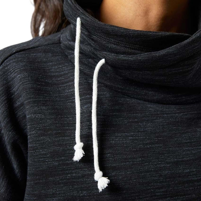 NYC Polo Terry Fleece Cowl Neck Hoodie For Ladies-Black Melange-BE13845