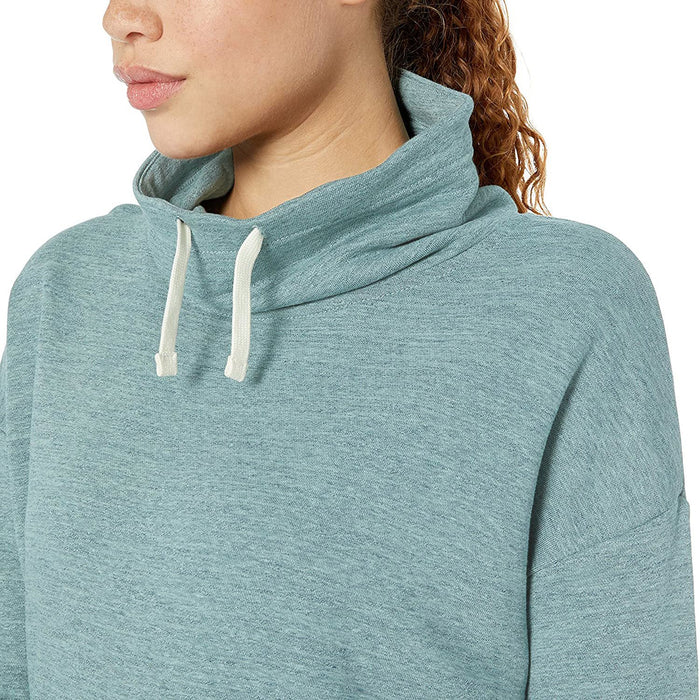 NYC Polo Terry Fleece Cowl Neck Hoodie For Ladies-Green Melange-BE13939
