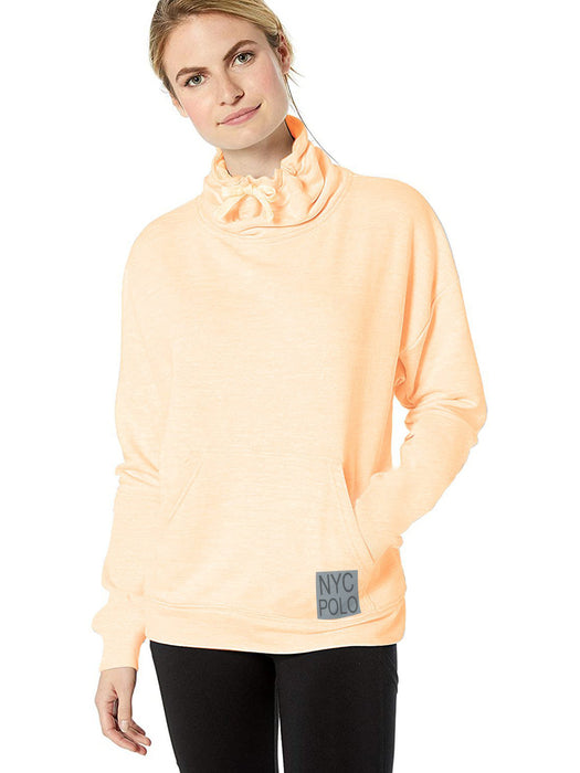 NYC Polo Terry Fleece Cowl Neck Hoodie For Ladies-Light Peach-BE13733