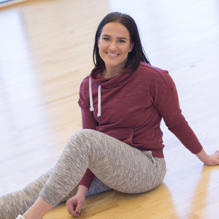 NYC Polo Terry Fleece Cowl Neck Hoodie For Ladies-Maroon Melange-BE13719