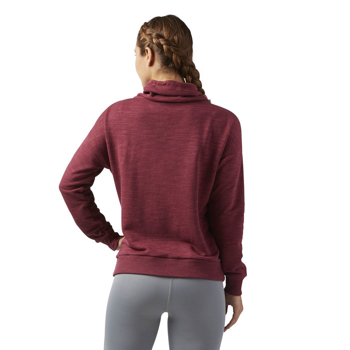 NYC Polo Terry Fleece Cowl Neck Hoodie For Ladies-Maroon Melange-BE13719