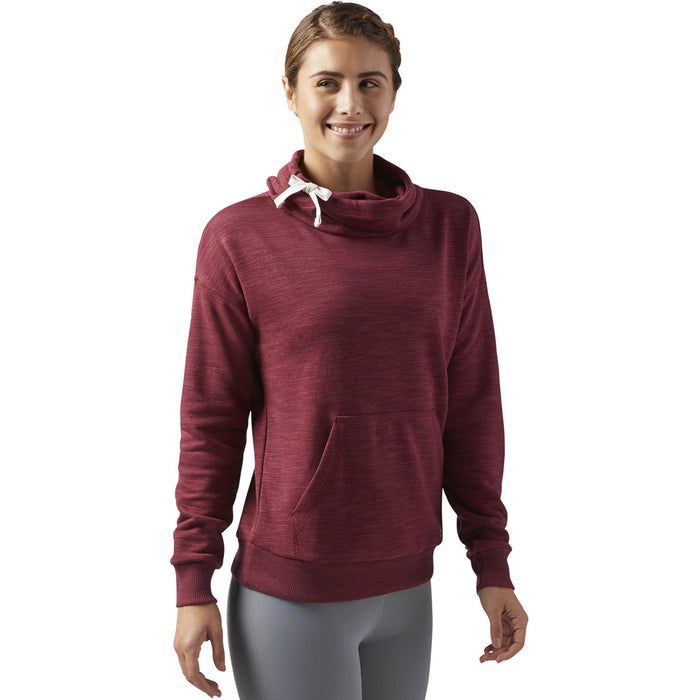 NYC Polo Terry Fleece Cowl Neck Hoodie For Ladies-Maroon Melange-BE13719