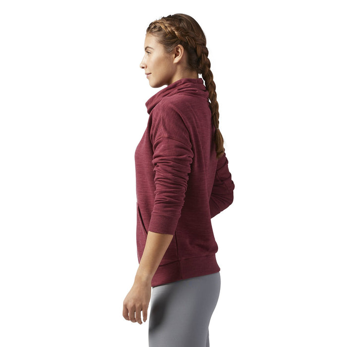 NYC Polo Terry Fleece Cowl Neck Hoodie For Ladies-Maroon Melange-BE13719