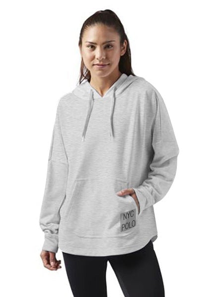 NYC Polo Terry Fleece Essential Pullover Hoodie For Ladies-Grey Melange-RT897