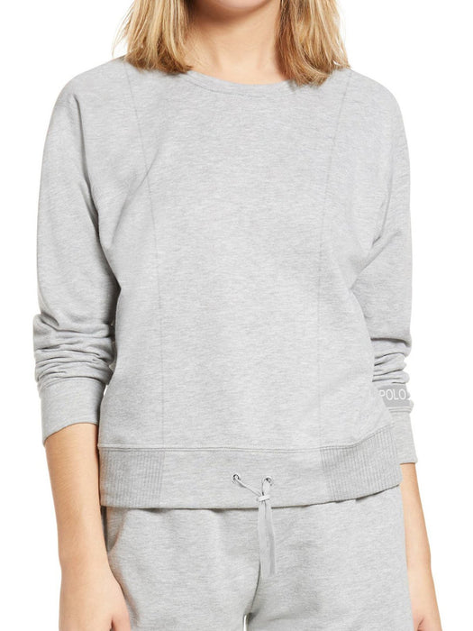 NYC Polo Terry Fleece Lace Up Sweatshirt For Ladies-Grey Melange-BE14013