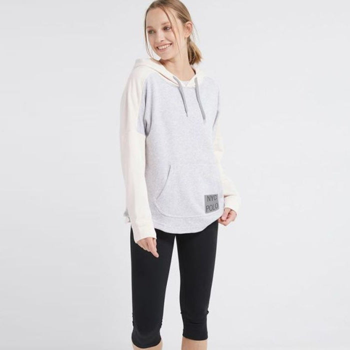 NYC Polo Terry Fleece Essential Pullover Hoodie For Ladies-Skin with Grey Melange-RT895