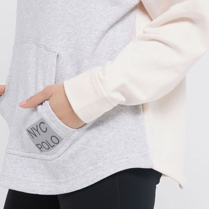 NYC Polo Terry Fleece Essential Pullover Hoodie For Ladies-Skin with Grey Melange-RT895