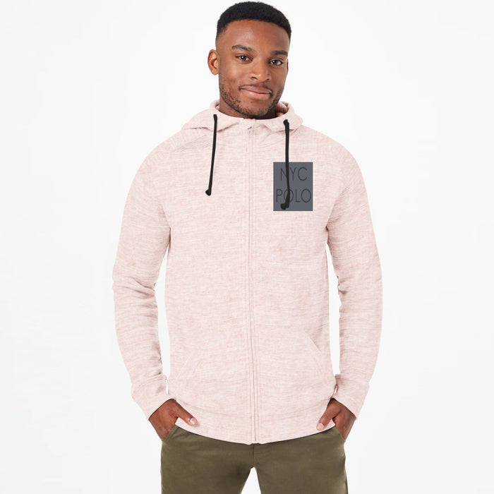 NYC Polo Terry Fleece Zipper Hoodie For Men-Off White with Pink Melange-BE13493