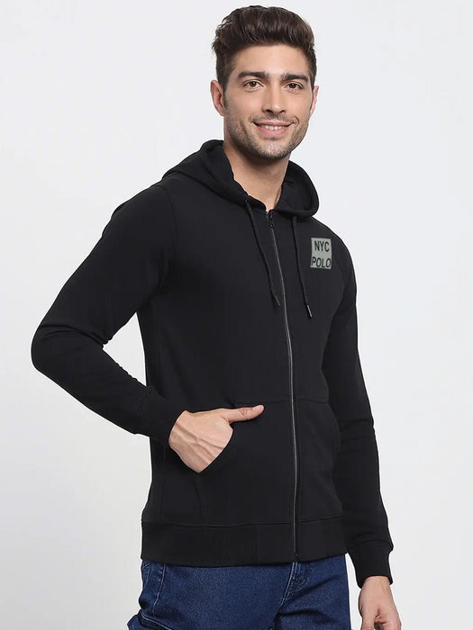 NYC Terry Fleece Zipper Hoodie For Men-Black-BR14350