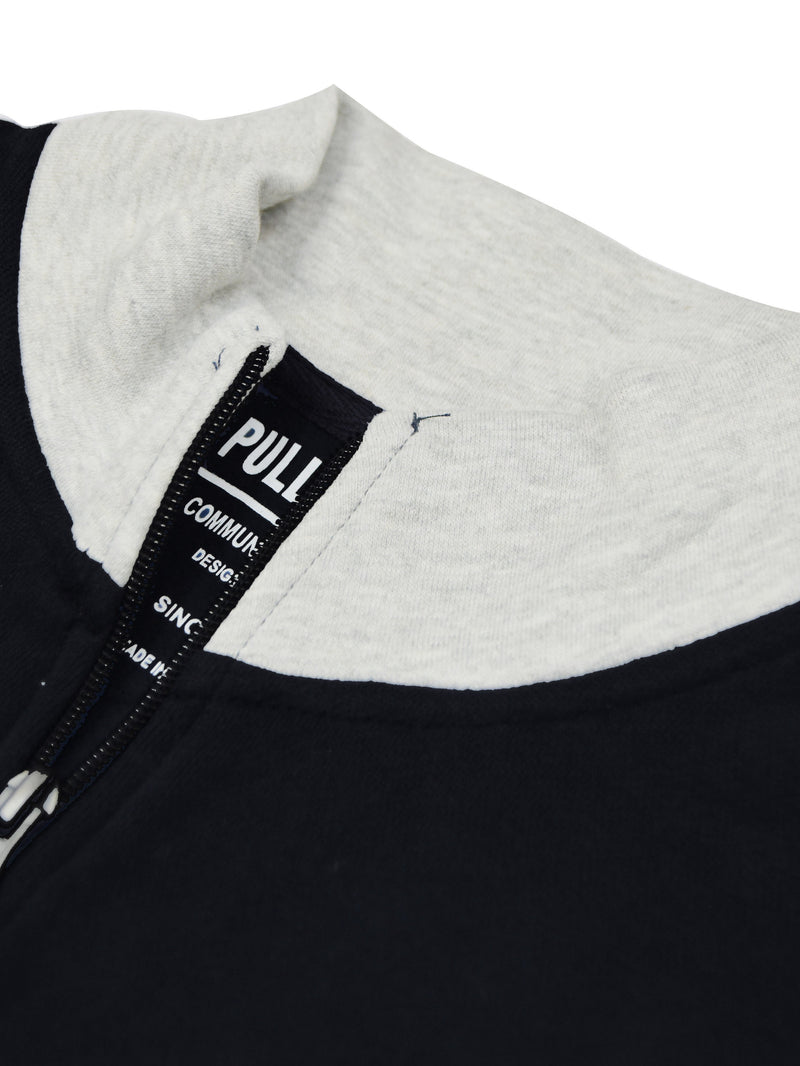 P&B Sleeveless Mock Neck Zipper Jacket For Men-Dark Navy & Grey Melange-RT170