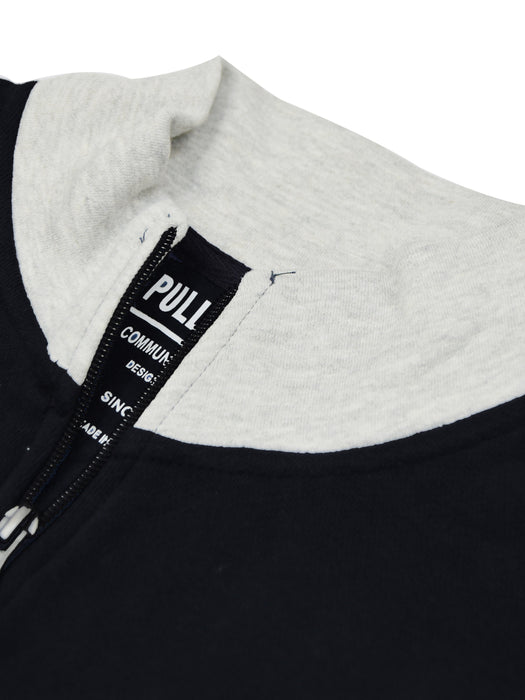 P&B Sleeveless Mock Neck Zipper Jacket For Men-Dark Navy & Grey Melange-RT170