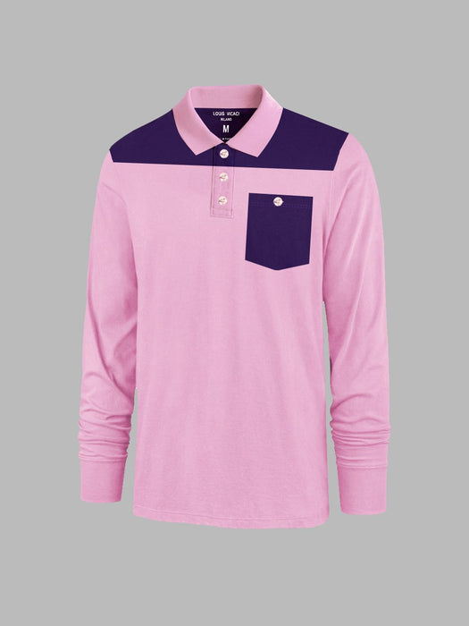 Louis Vicaci Long Sleeve Polo For Men-Light Pink with Purple-RT923