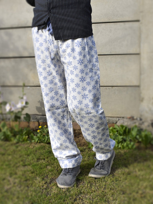 Premium Quality Falalen Trouser For Men-White Allover Blue Printe-RT2388