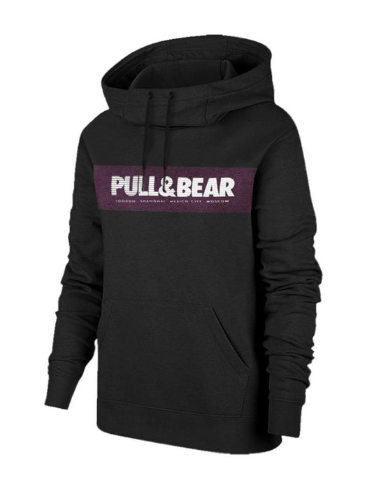 P&B Fleece Pullover Hoodie For Men-Black with Burgundy Melange Panel-BE13174
