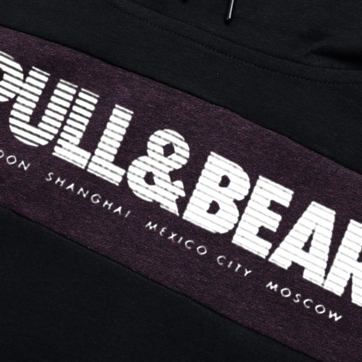 P&B Fleece Pullover Hoodie For Men-Black with Burgundy Melange Panel-BE13174