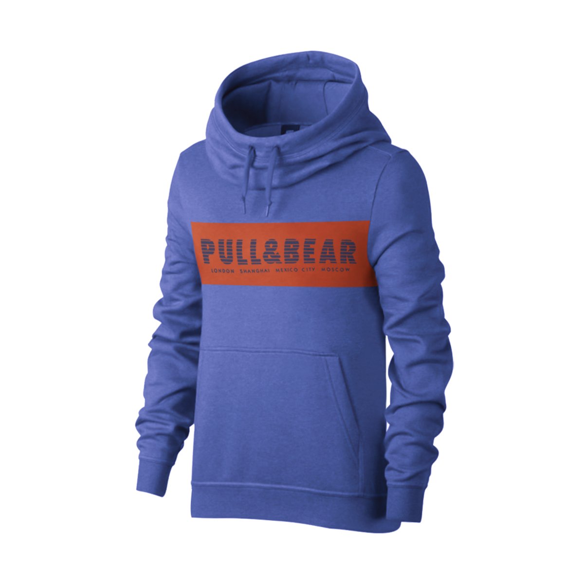 P&B Fleece Pullover Hoodie For Men-Blue Melange with Orange Panel-BE13343
