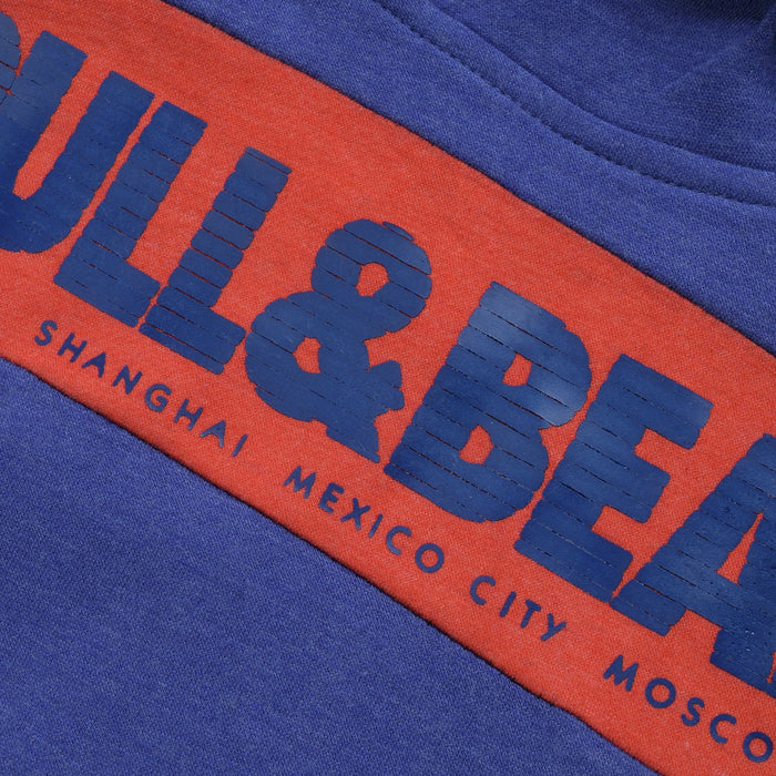 P&B Fleece Pullover Hoodie For Men-Blue Melange with Orange Panel-BE13343