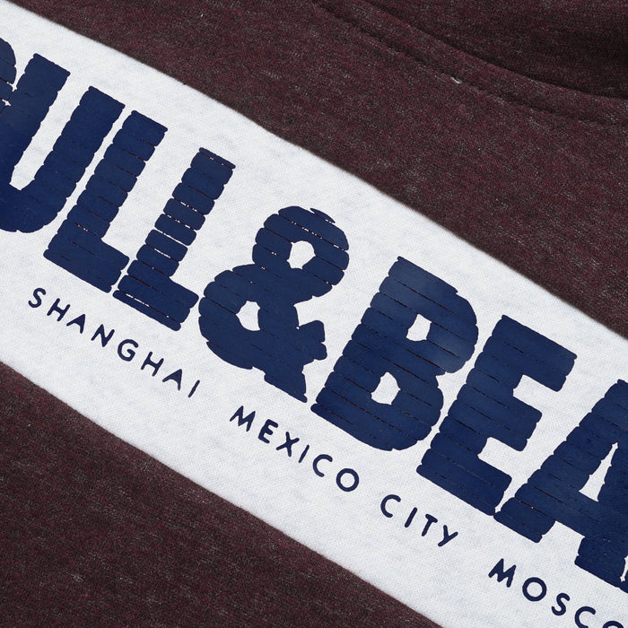 P&B Fleece Pullover Hoodie For Men-Burgundy  Melange with Off White Panel-BE13354