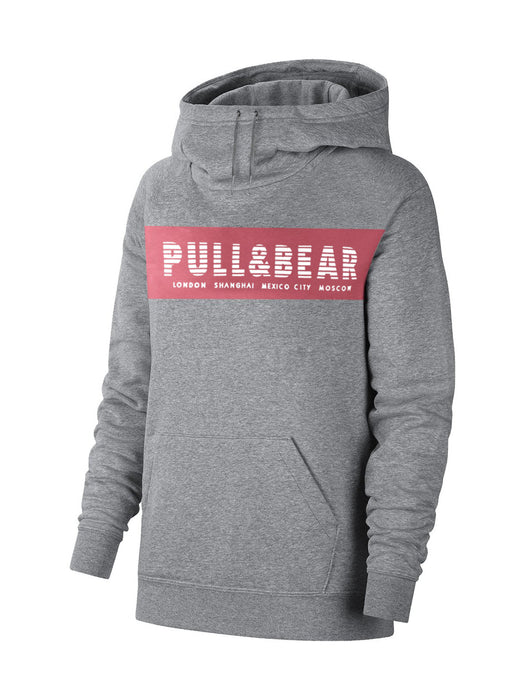 P&B Fleece Pullover Hoodie For Men-Charcoal Melange With Pink Panel-RT2158